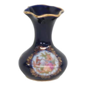 Limoges France Porcelain Cobalt Blue Gold Courting Couple Cameo Bud Vase