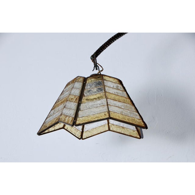 1930s Large Arc Wall Lamp in Wrought Iron & Mosaic Glass, 1930s For Sale - Image 5 of 18