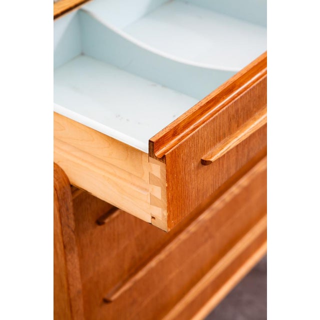 Mid Century Danish Modern Secretary Desk Oak Leaf Bureau Denmark Drawers Vanity For Sale - Image 10 of 12