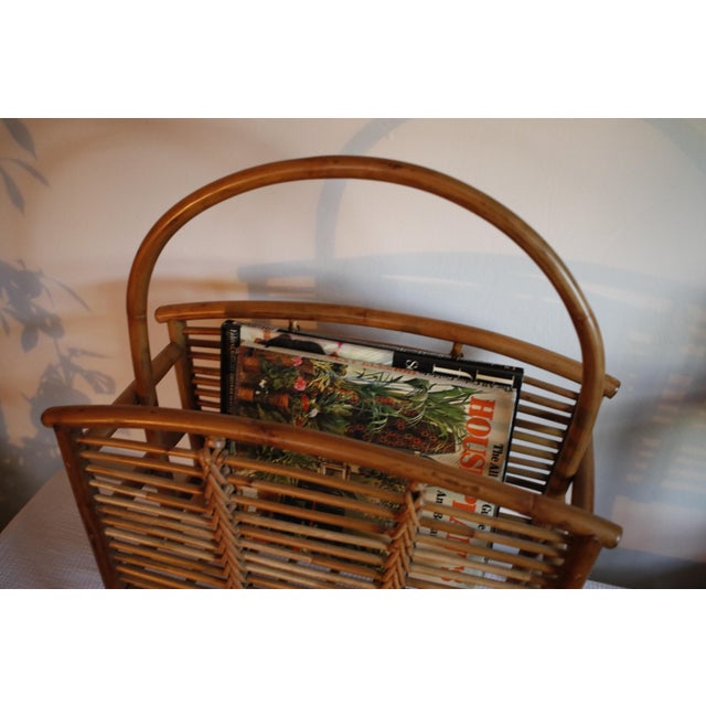 Mid Century Tortoise Bamboo Rattan Magazine Rack After Franco Albini For Sale - Image 12 of 17