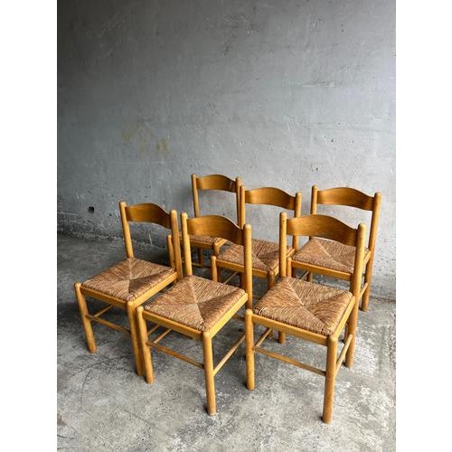 Vintage Wooden Chairs with Rush Seats, Set of 6 For Sale - Image 15 of 15