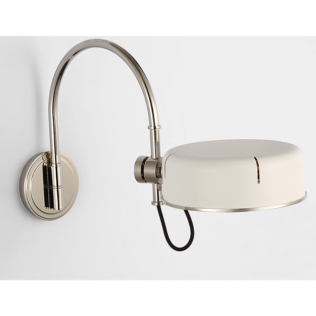 Metal Thomas O'Brien for Visual Comfort Signature Oso 13" Articulating Arc Wall Light in Polished Nickel with Matte White Shade For Sale - Image 7 of 12