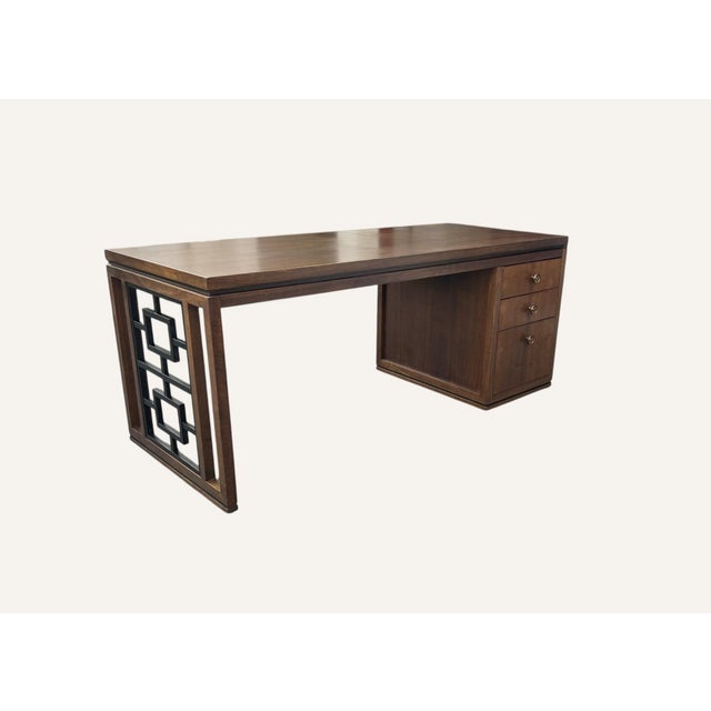 Coffee Modernist Sculptural Walnut Desk With Asymmetrical Geometric Base For Sale - Image 8 of 17