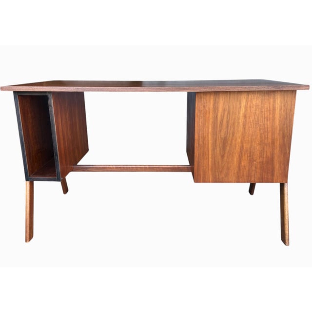 Wood Restored 1960s Danish Modern Walnut Desk – Sculptural a-Frame Legs & Storage For Sale - Image 7 of 16