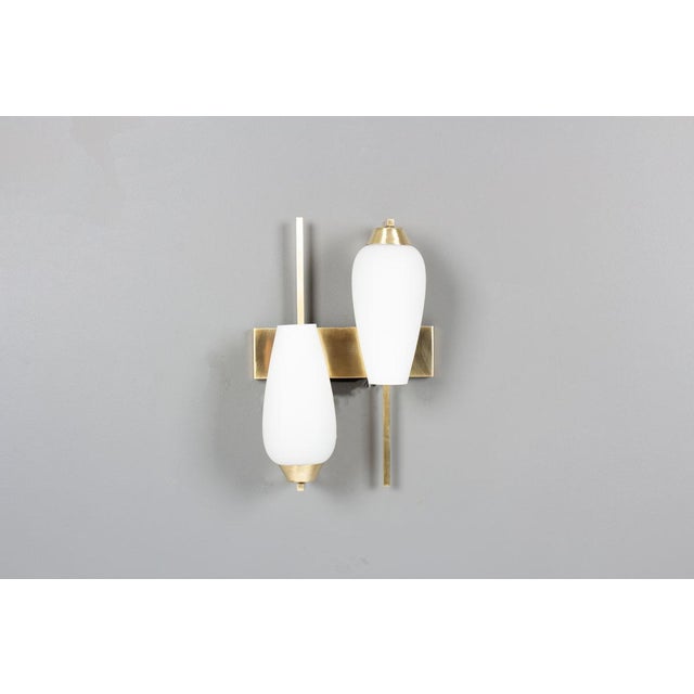 Brass and Opaline Glass Wall Sconces, France, 1950s, Set of 2 For Sale - Image 3 of 10