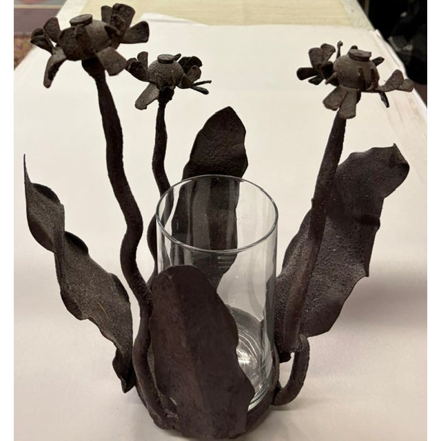 Hand Welded Iron Sculptural Brutalist Floral Candle Holder For Sale In New York - Image 6 of 6