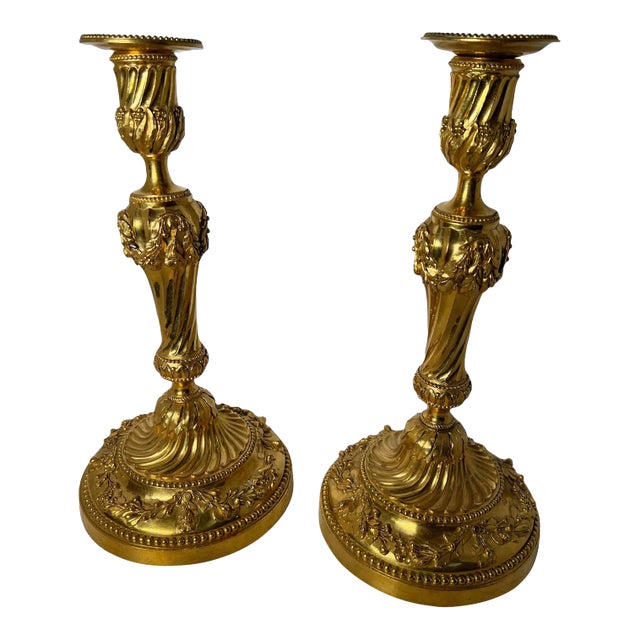 Late 19th Century Christofle Gilded Bronze Candlesticks - a Pair For Sale