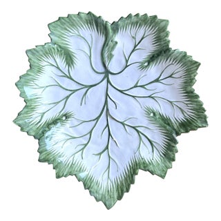 Vintage Hand-Painted 10" Faience Leaf Dish-Portugal For Sale