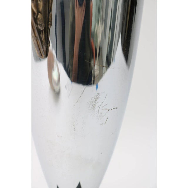 Wonderful Art Deco vase–Chrome over bronze, American circa 1930s. Small surface scratches on reverse side of vase. See photo.