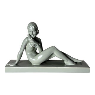 Early 20th Century Art Deco, Saint-Clement Style Ceramic Figure of a Young Woman For Sale