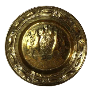 Early Northern European Brass Alms Plate, Spies From Canaan