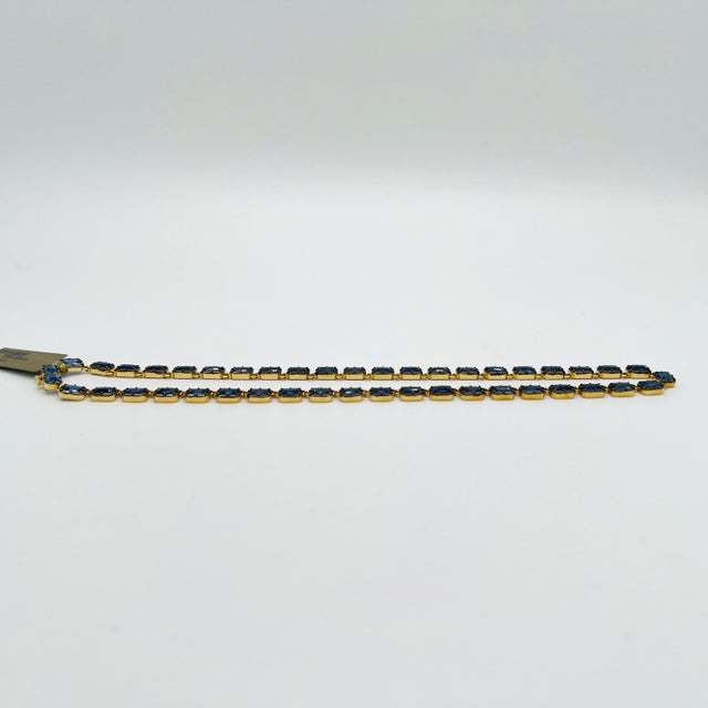 Sapphire Emerald Cut East West Necklace in Black Rhodium & 18k Yellow Gold For Sale In Los Angeles - Image 6 of 7
