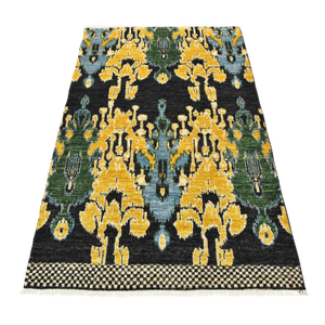 Ikat Rug 3'11'' X 6'3'' Black Gold Wool Modern Hand-Knotted Oriental Carpet