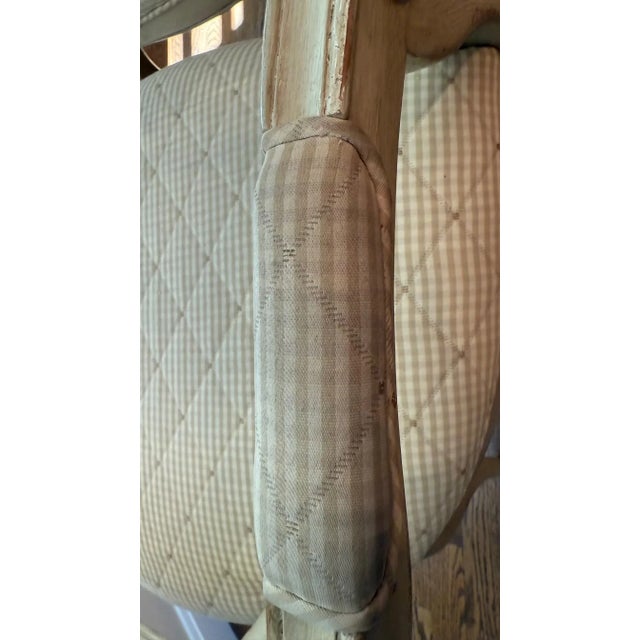 Ivory Set of 7 French Louis XVI Style Oval Back Dining Chairs – Distressed Painted Finish & Quilted Upholstery For Sale - Image 8 of 16