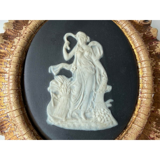 Mid 20th Century Vintage Limoges France Cameo Pair of Art Plaques Carved Gilt Wood Oval Frames Mid-Century Decor For Sale - Image 5 of 12