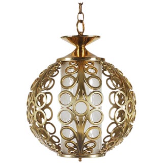 1960s Hollywood Regency Brass Ring Pendant Hanging Lamp For Sale