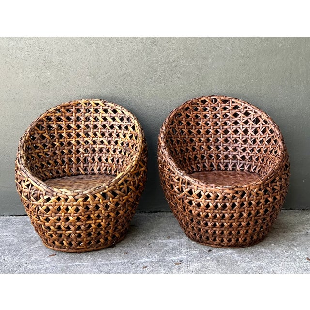 Vintage Woven Rattan Lounge Chairs - Pair For Sale - Image 4 of 12