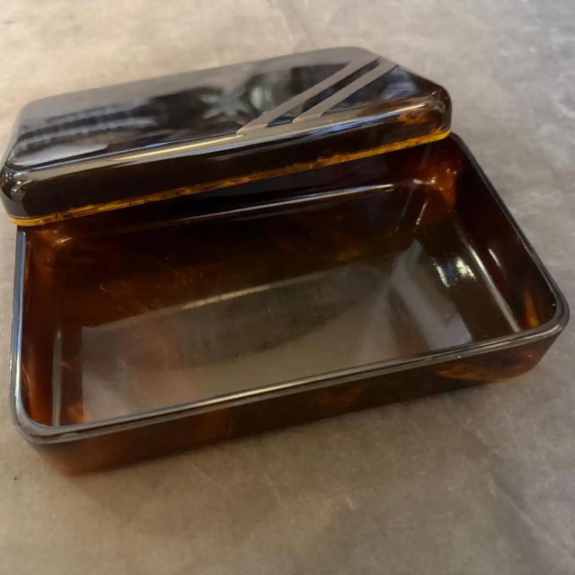 Guzzini 1970s Mid-Century Modern Faux Tortoiseshell Lucite Luxury Box Dior Home Style For Sale - Image 4 of 13