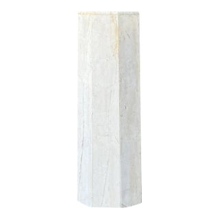 Vintage Medium White Marble Hexagonal Pedestal For Sale
