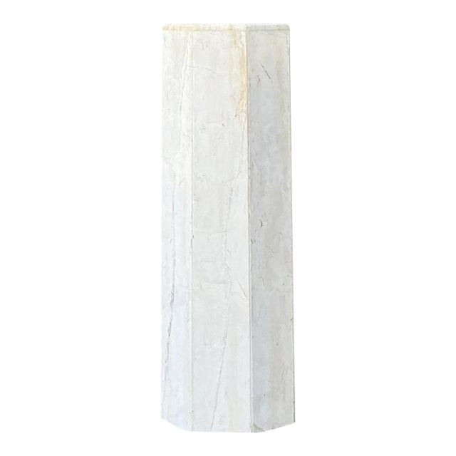 Vintage Medium White Marble Hexagonal Pedestal For Sale