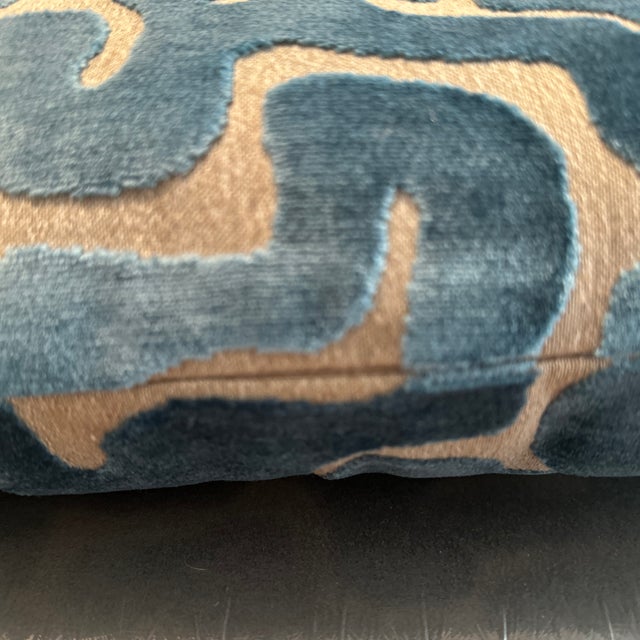 Handcrafted decorative pillow case, double sided lumbar Mediterranean blue velvet, 20”X11 1/2”with invisible zipper....