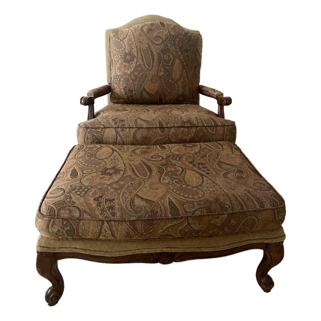 Late 20th Century Ethan Allen Bergere French Louis XV Harris Chair With Ottoman Excellent Condition For Sale