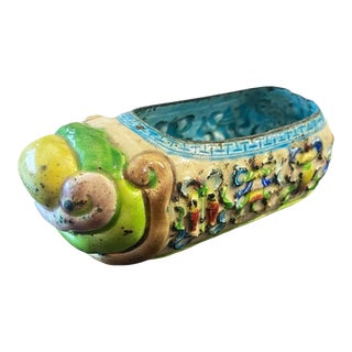 Antique Chinoiserie Colorful Enamels on Brass Mini Shoe 3.5" W For Sale