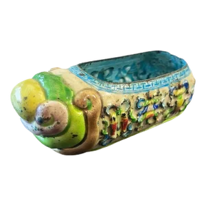 Antique Chinoiserie Colorful Enamels on Brass Mini Shoe 3.5" W