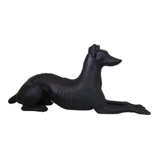 Antique Cast Iron Resting Whippet Greyhound Hearth Statue For Sale