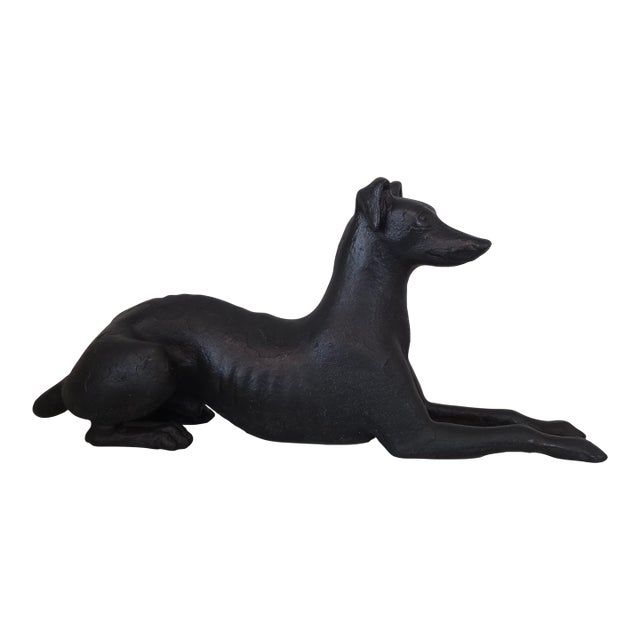 Antique Cast Iron Resting Whippet Greyhound Hearth Statue For Sale