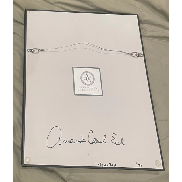 “Lady in Red" original abstract oil painting on canvas board, framed in gold beaded wood by the artist, with black...