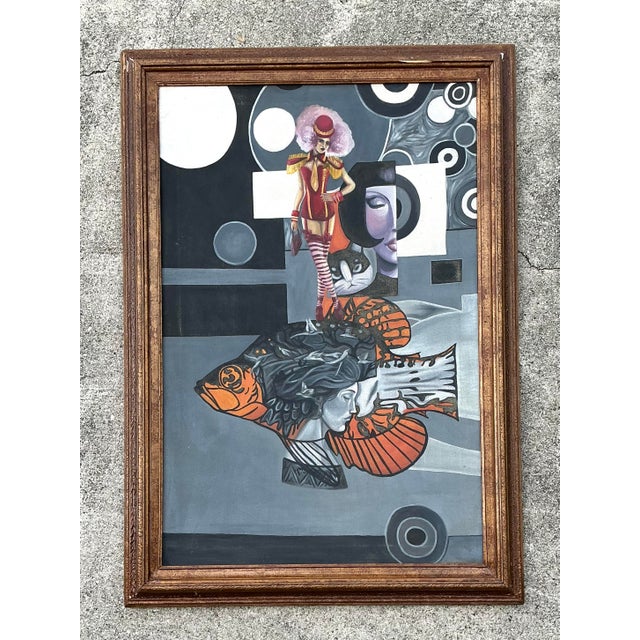 Mid-Century Modern Vintage Surrealist Oil on Canvas For Sale - Image 3 of 12
