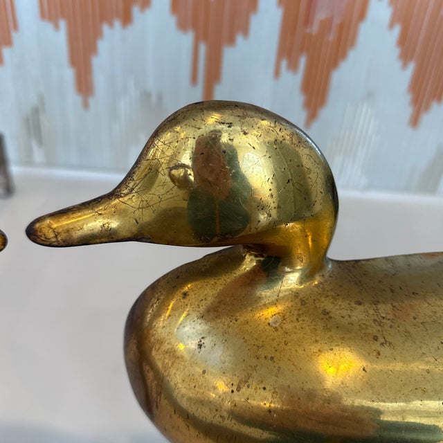 Pair of Vintage Brass Duck Andirons For Sale - Image 4 of 10