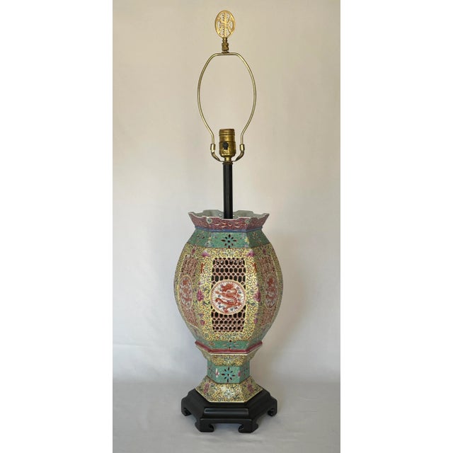 Antique Chinese Famille Rose Porcelain Imperial Dragon Wedding Lantern Lamp For Sale - Image 10 of 10