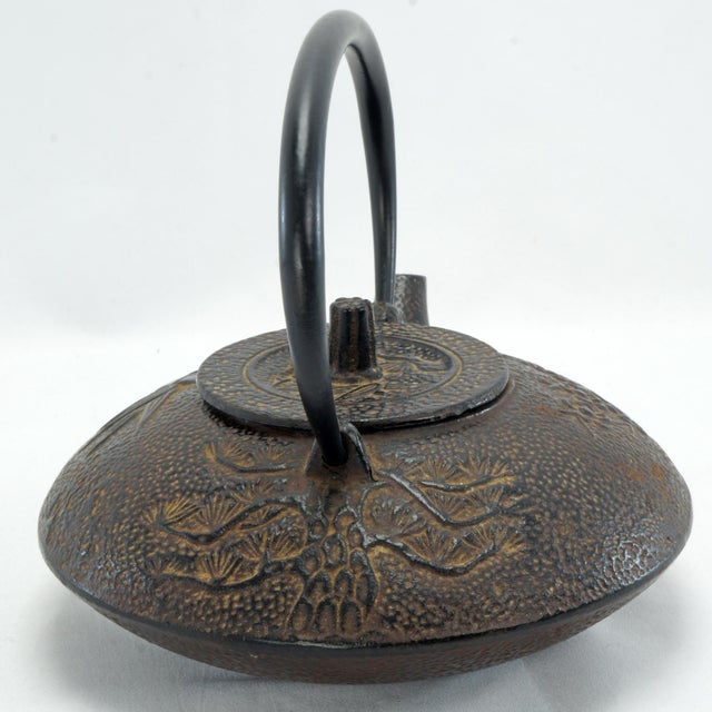Vintage Japanese Cast Iron Teapot Three Winter Friends Motif For Sale - Image 4 of 13