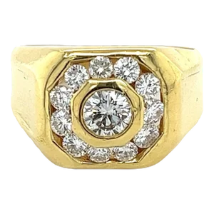 Vintage 1.5 Carat TW Bezel and Channel Set Natural Diamond Mens Ring in 18K Gold, Size 9.5