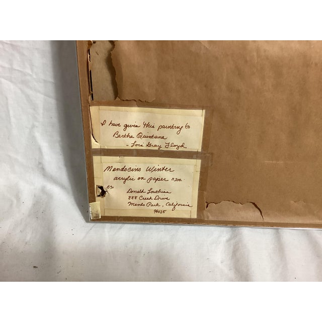 1960s Mendocino Winter by Donald Louthian Framed Watercolor For Sale - Image 9 of 9