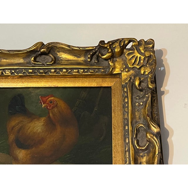 Mid 20th Century Brown Rooster Painting in Ornate Gold Frame For Sale - Image 11 of 12