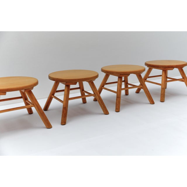 Mid-Century Modern Mid-Century Modern Oak Stools, 1960s, Set of 4 For Sale - Image 3 of 13