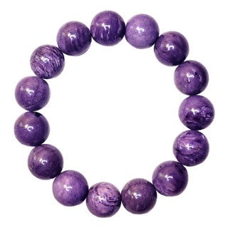 Charoite Beaded Stretch Bracelet by Noblesse Oblige Studio, 9" For Sale