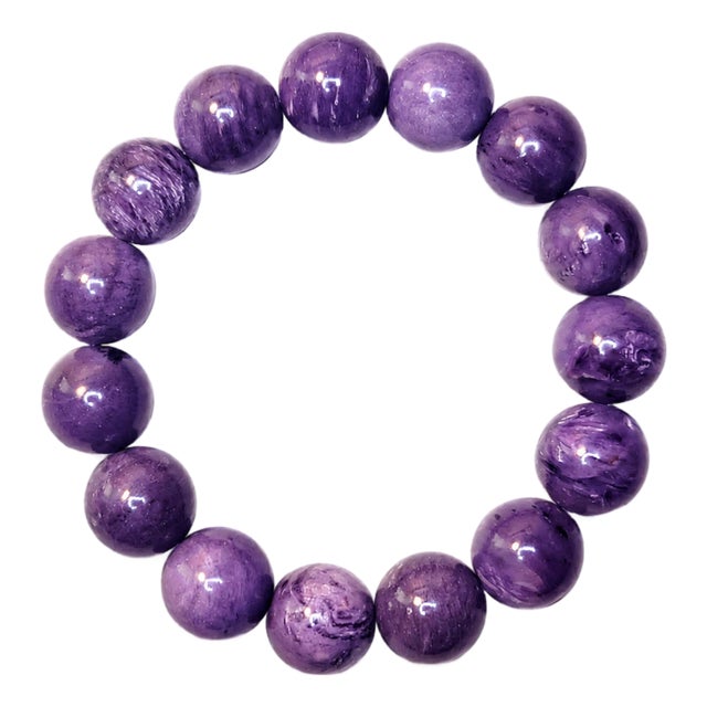 Charoite Beaded Stretch Bracelet by Noblesse Oblige Studio, 9" For Sale