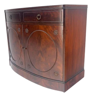 Federal Flame Crotch Mahogany Bow Front Double Door Compartment Sideboard