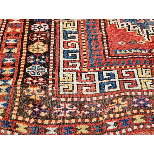 19th Century Caucasian Kazak Rug, Hand-Knotted Wool, Geometric Medallions, 4' x 9' For Sale - Image 15 of 17