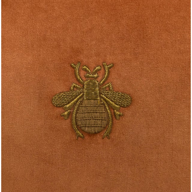 Orange Bee Velvet Embroidered Throw Pillow Cover, 20 X 20 For Sale - Image 4 of 5
