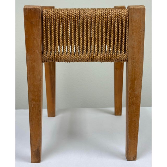 Vintage Woven Rope Seat Wood Stool For Sale - Image 9 of 12