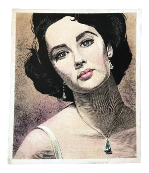 Original Contemporary Scratch Board Drawing Elizabeth Taylor Portrait