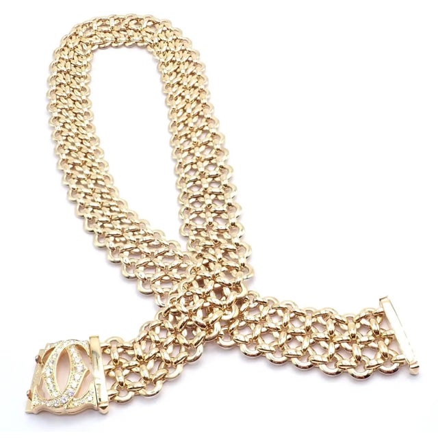 Cartier 1990s Cartier Penelope Diamond Double C Three Row Yellow Gold Necklace For Sale - Image 4 of 17