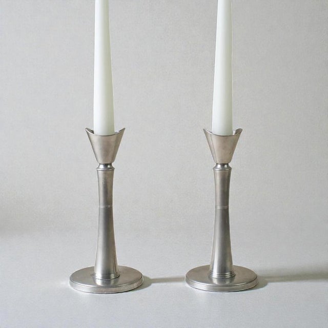 Swedish Pewter Candlesticks from GAB Guldsmedsaktiebolaget, 1940s, Set of 2 For Sale - Image 10 of 12