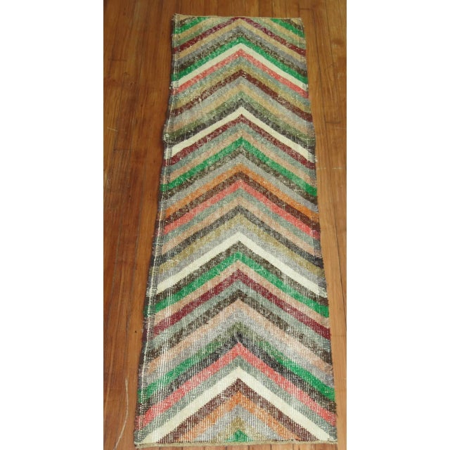 Contemporary 20thC Funky Mid-Century Modern Turkish Deco Runner - 1'9" x 5'7" For Sale - Image 3 of 6