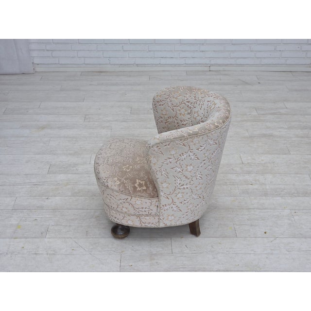 Danish Curved Armchair in Light Green-Gray Furniture Velour, 1970s For Sale - Image 14 of 18